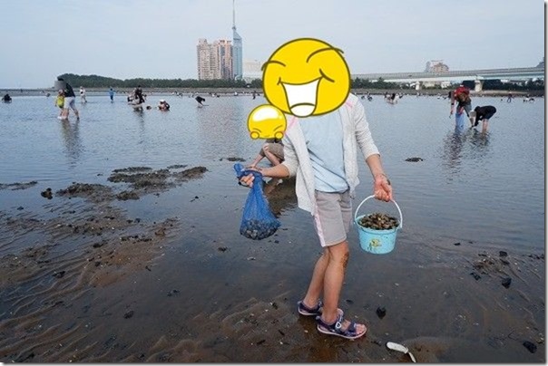 室見川の河口で潮干狩りでアサリ