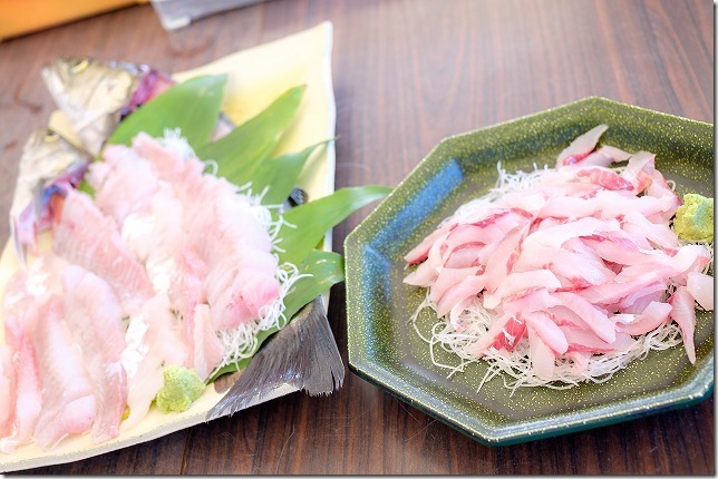 糸島,初音旅館で地引網で取れた魚をお刺身に 糸島,初音旅館で地引網で取れた魚をお刺身に