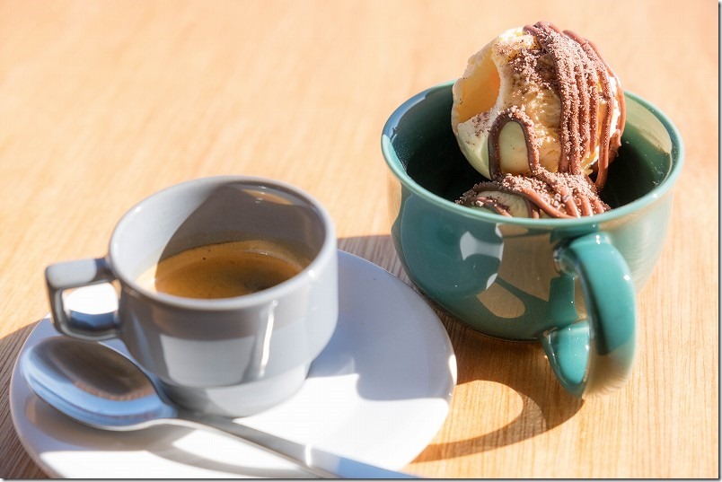 かなたけの里公園、カフェで「エスプレッソアイスクリーム」
