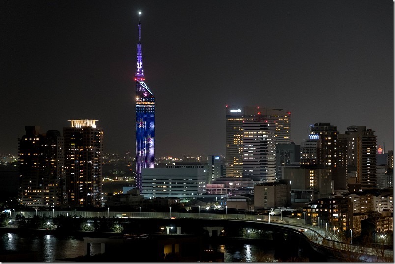 愛宕神社の夜桜、福岡タワーの桜 愛宕神社の夜桜、福岡タワーの桜