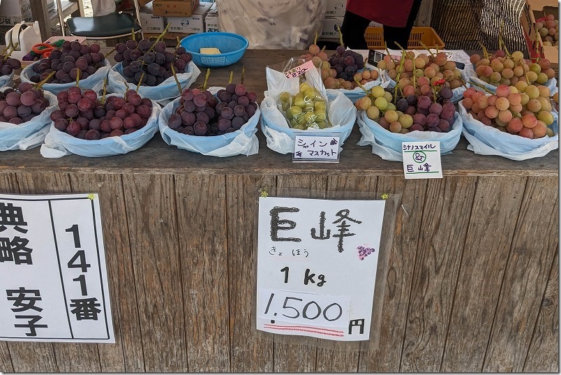金武観光ぶどう直売所のぶどうの種類と品種、巨峰、シナノスマイル、シャインマスカット