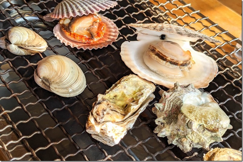 糸島、浜焼き白浜屋で海鮮バーベキュー、牡蠣、ヒオウギ貝、ホタテ、ハマグリ