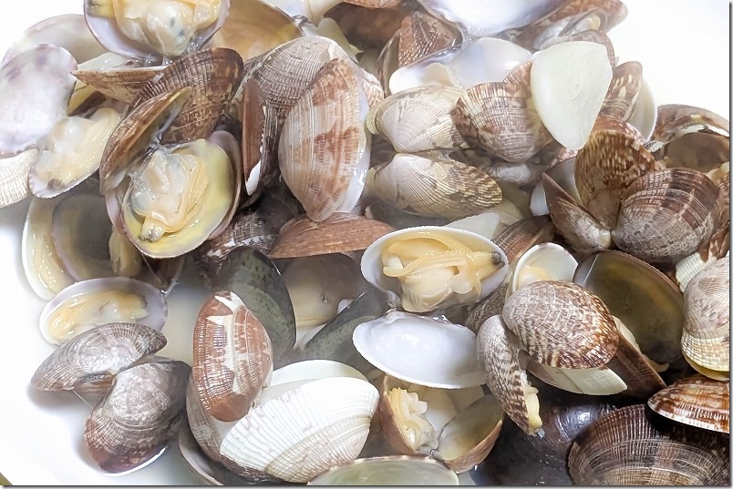 室見川でとれたアサリとハマグリを頂く 酒蒸し