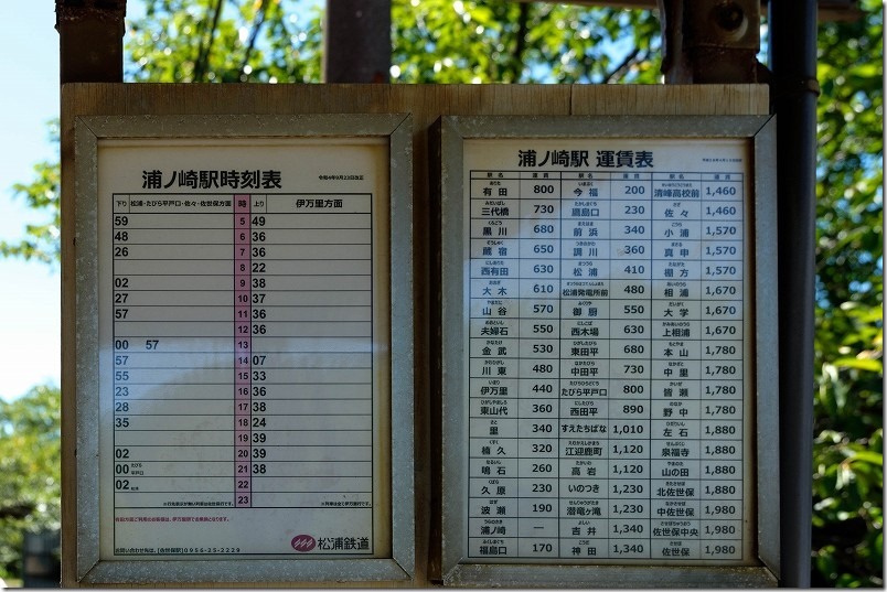 松浦鉄道、浦ノ崎駅の時刻表・運賃表