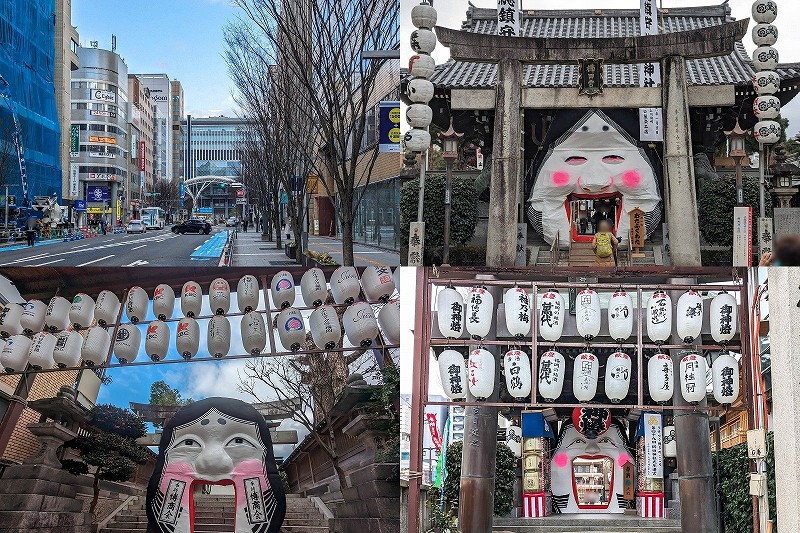 博多駅から櫛田神社まで徒歩で散策　所要時間・節分のお多福面