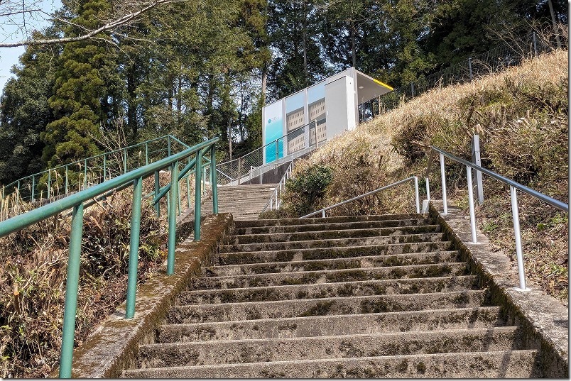 日田彦山線BRT、大行司駅の階段を登ってBRT乗り場へ
