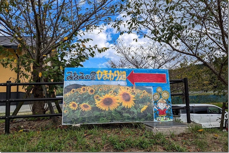 道の駅「みなみの里」のひまわり畑の場所、案内看板