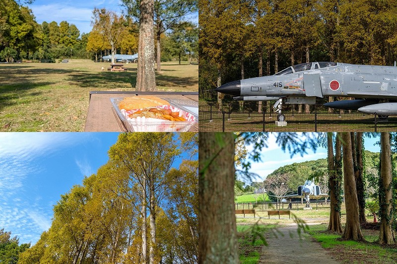 メタセの杜の紅葉とF4戦闘機（福岡県築上町物産館のお弁当でピクニック）