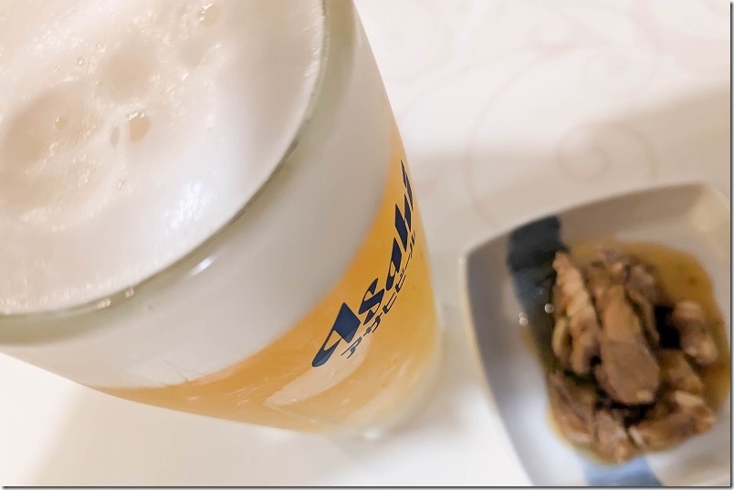 皆生温泉で外で夕食 居酒屋レストラン たつ美 生ビール