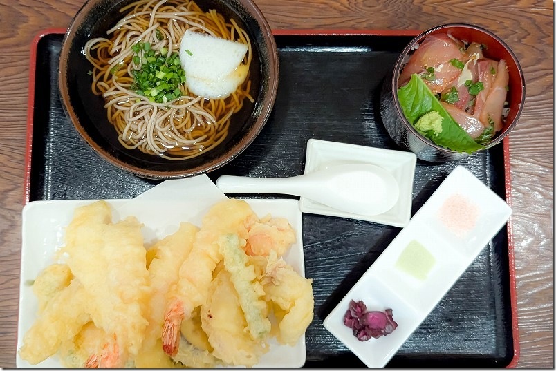 塩で食べる海鮮てんぷら汐彩【ランチ 食レポ】 温かい天ぷら蕎麦＆ミニりゅうきゅう丼セット 1700円