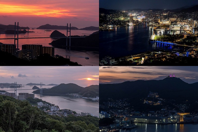 鍋冠山展望台 夕日から黄昏時、宵の始め、夜景までの景観【長崎の夜景】