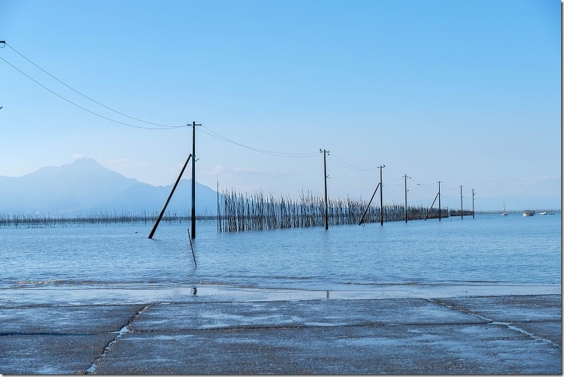 海に伸びる長部田海床路の終点 14:45到着