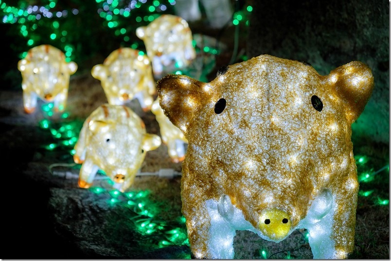 道の駅 おおとう桜街道のイルミネーション 動物のイルミネーション イノシシ 道の駅 おおとう桜街道のイルミネーション 動物のイルミネーション イノシシ