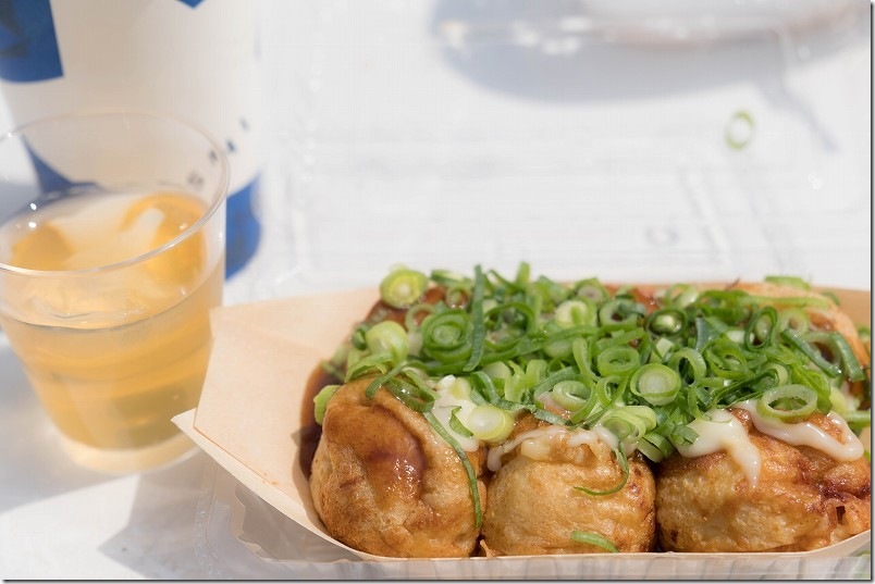 日田蒸留所 春の蔵開きの出店で頂いた食べ物。たこ焼き