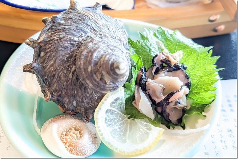 壱岐・繁屋千賀荘の夕食｜刺身・サザエ