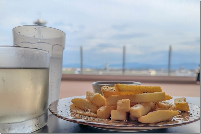福岡空港・ビアガーデン 2時間飲み放題付き3000円のカジュアルプランの内容|明太子ソース付きフライドポテト 福岡空港・ビアガーデン 2時間飲み放題付き3000円のカジュアルプランの内容|明太子ソース付きフライドポテト