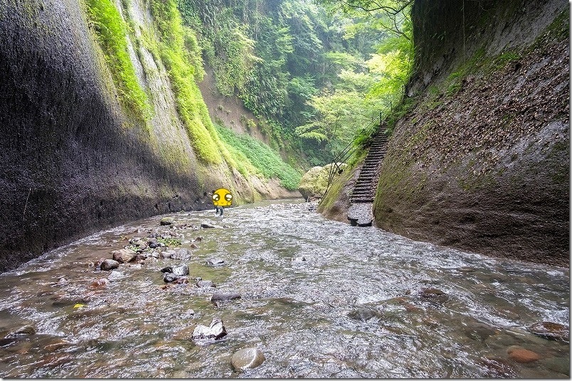 由布川峡谷の上流にある、閉鎖されている椿入口の階段