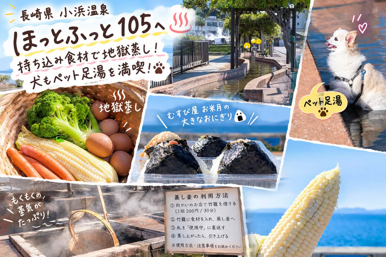 小浜温泉「ほっとふっと105」へ｜持ち込み食材で地獄蒸し！犬もペット足湯を満喫！